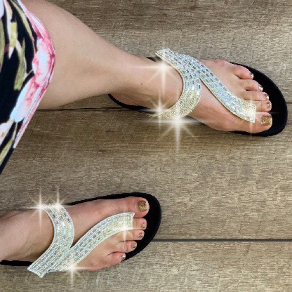 Italina Comfort Black Bling Flatform Slide Sandals - Picture 4 of 8